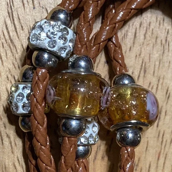 Bejeweled Multi Strand Brown Braided Women Bracelet - Picture 3 of 5